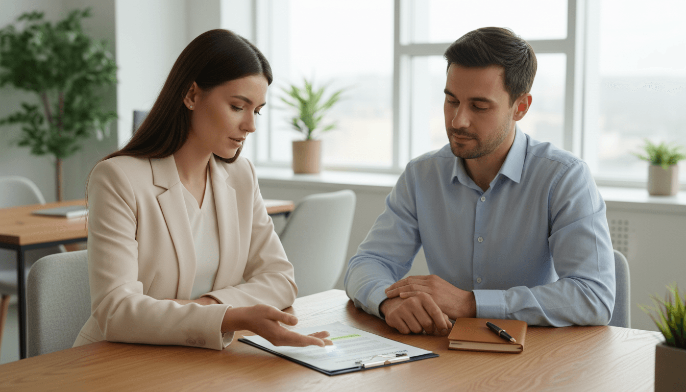 Advisor and client reviewing insurance documents