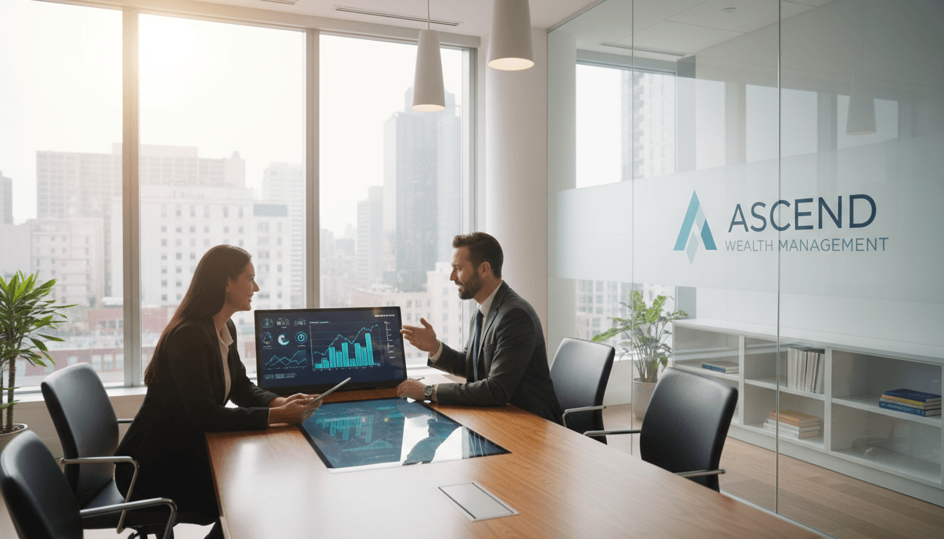 Conseiller financier discutant avec un client dans un bureau moderne et lumineux